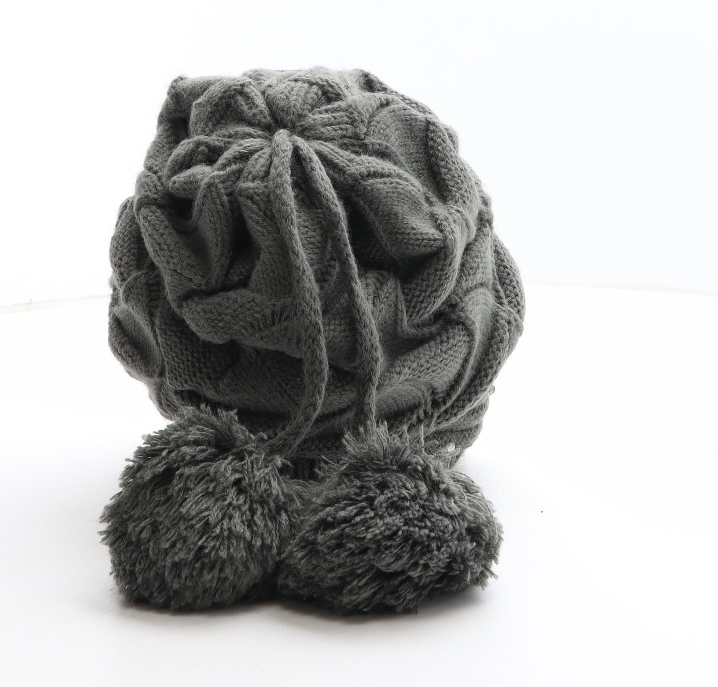 Preworn Womens Grey Geometric Acrylic Bobble Hat One Size