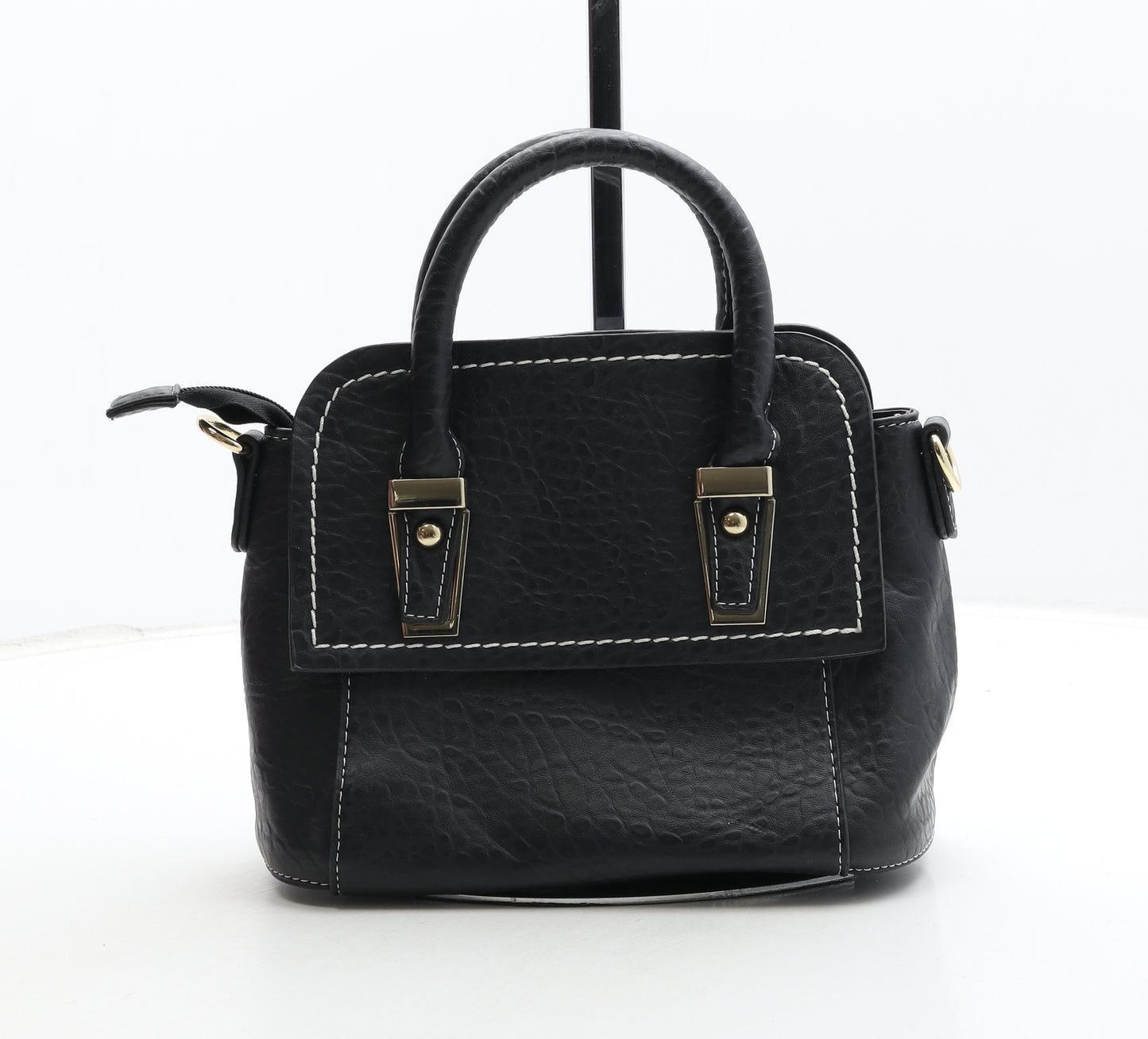 Preworn Womens Black Geometric Polyurethane Top Handle Bag Size Small