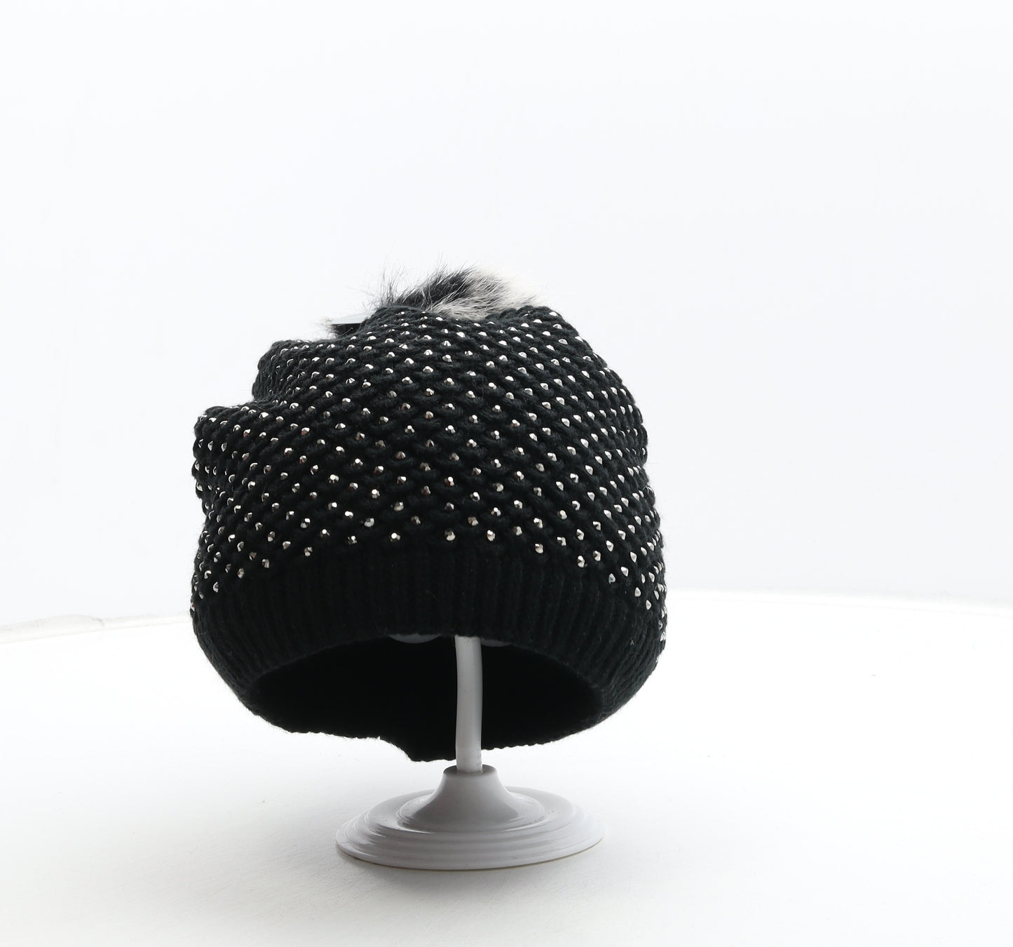 Hat Collection Womens Black Acrylic Bobble Hat One Size