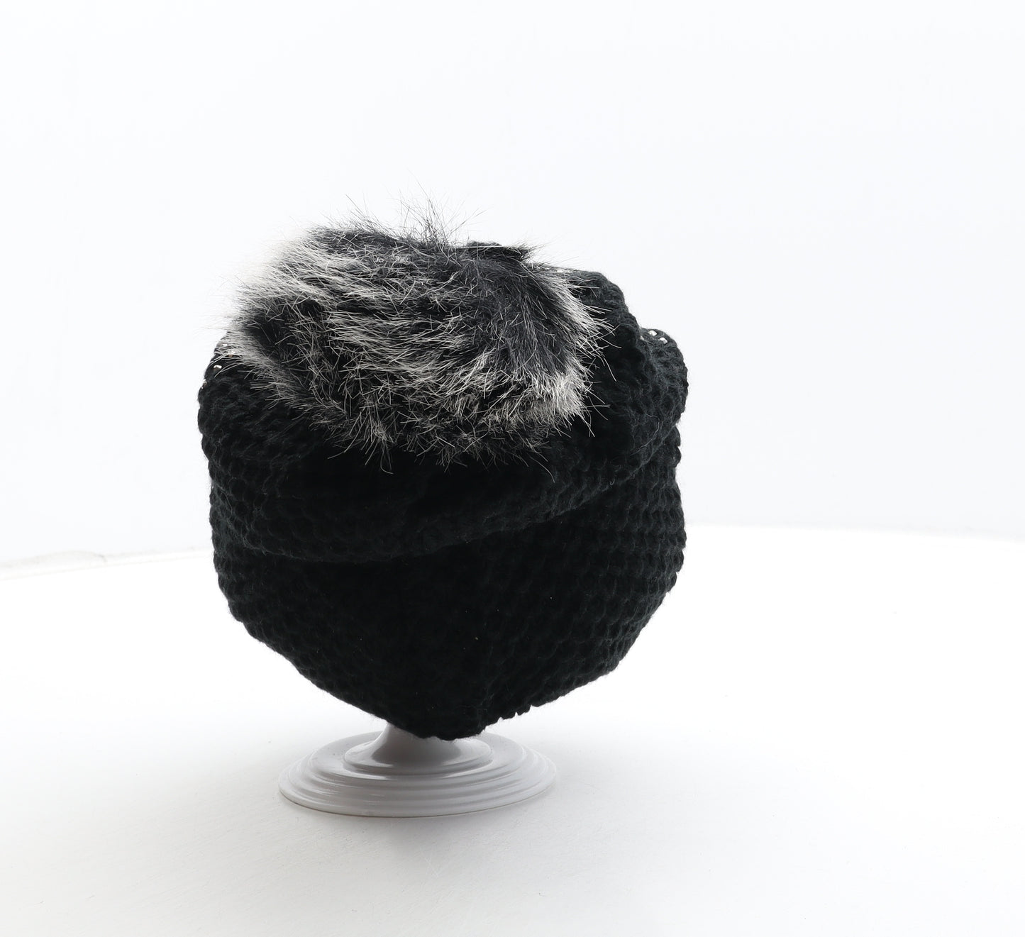 Hat Collection Womens Black Acrylic Bobble Hat One Size