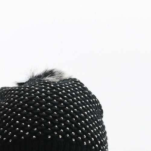 Hat Collection Womens Black Acrylic Bobble Hat One Size