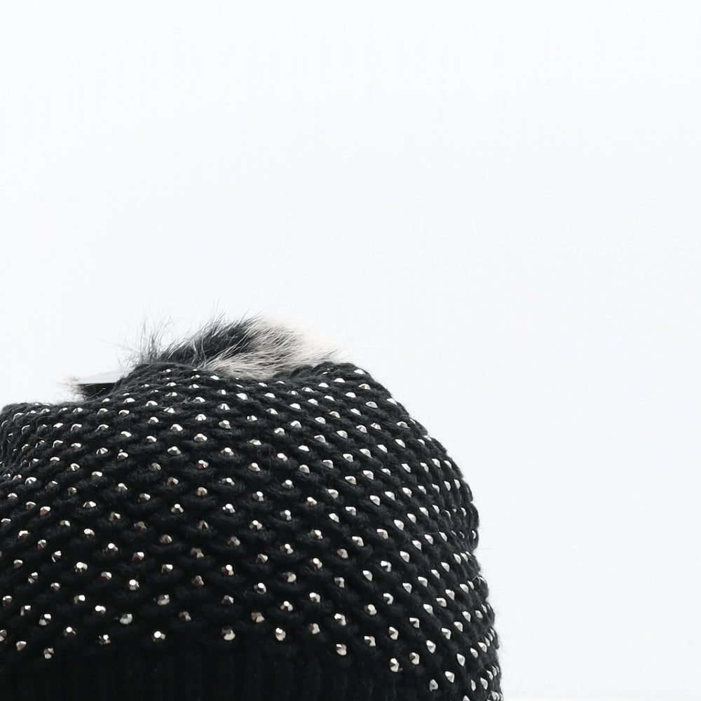 Hat Collection Womens Black Acrylic Bobble Hat One Size