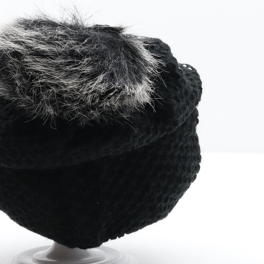 Hat Collection Womens Black Acrylic Bobble Hat One Size