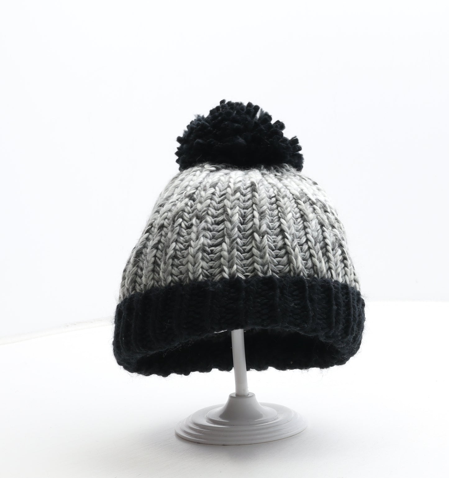 Preworn Boys Grey Colourblock Acrylic Bobble Hat Size S