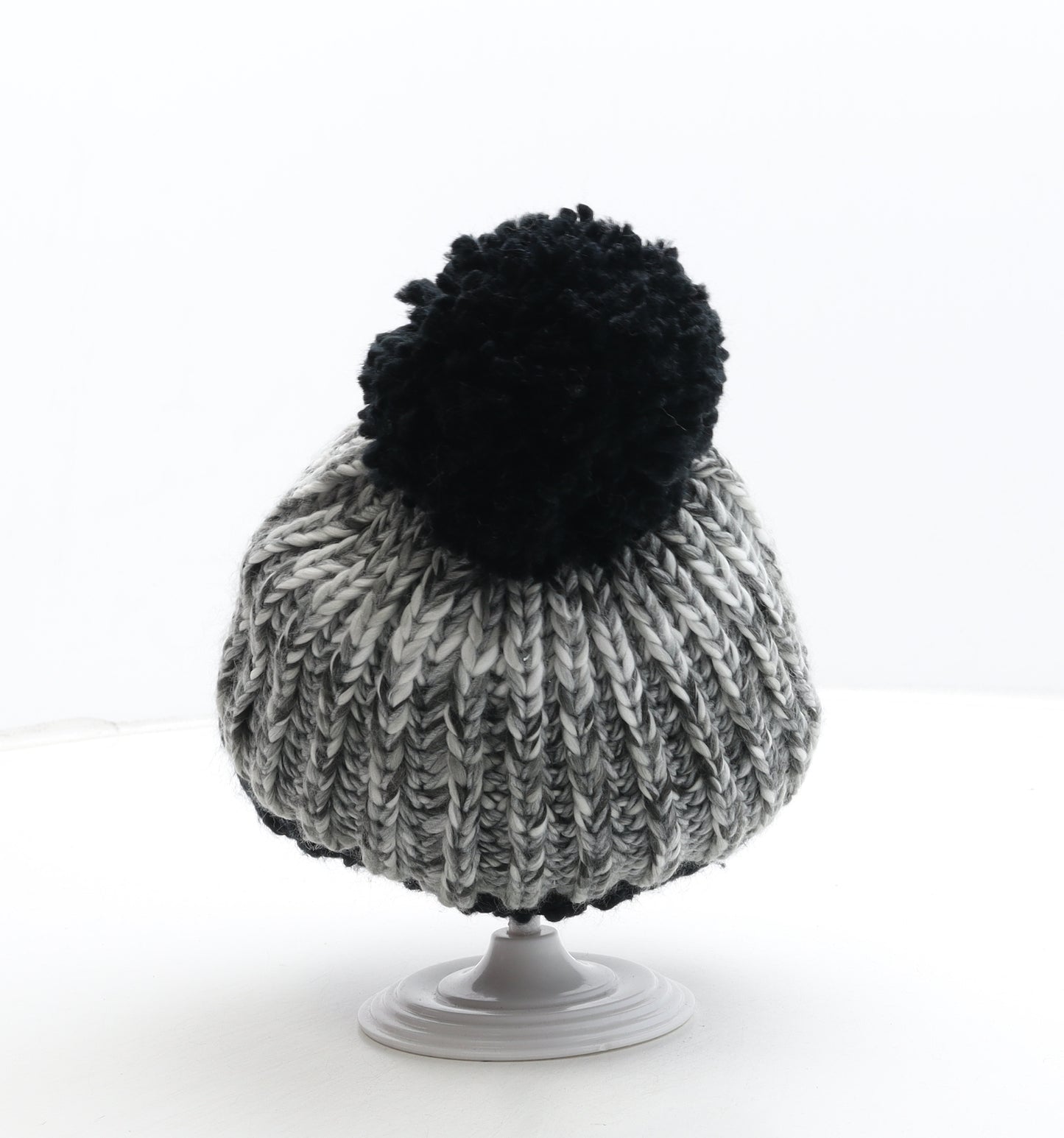 Preworn Boys Grey Colourblock Acrylic Bobble Hat Size S