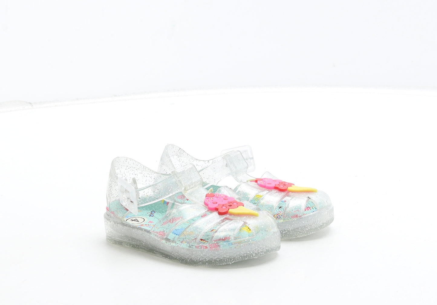 Preworn Girls Clear Rubber Fisherman Sandal UK 4 - Ice Cream Detail