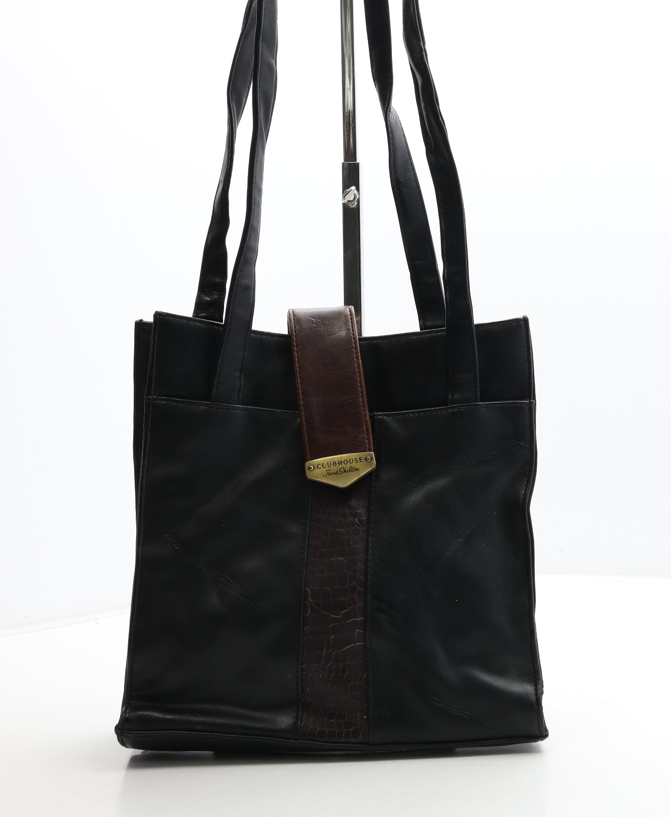 Jane Shilton Womens Black Leather Top Handle Bag Size Medium - Clubhouse