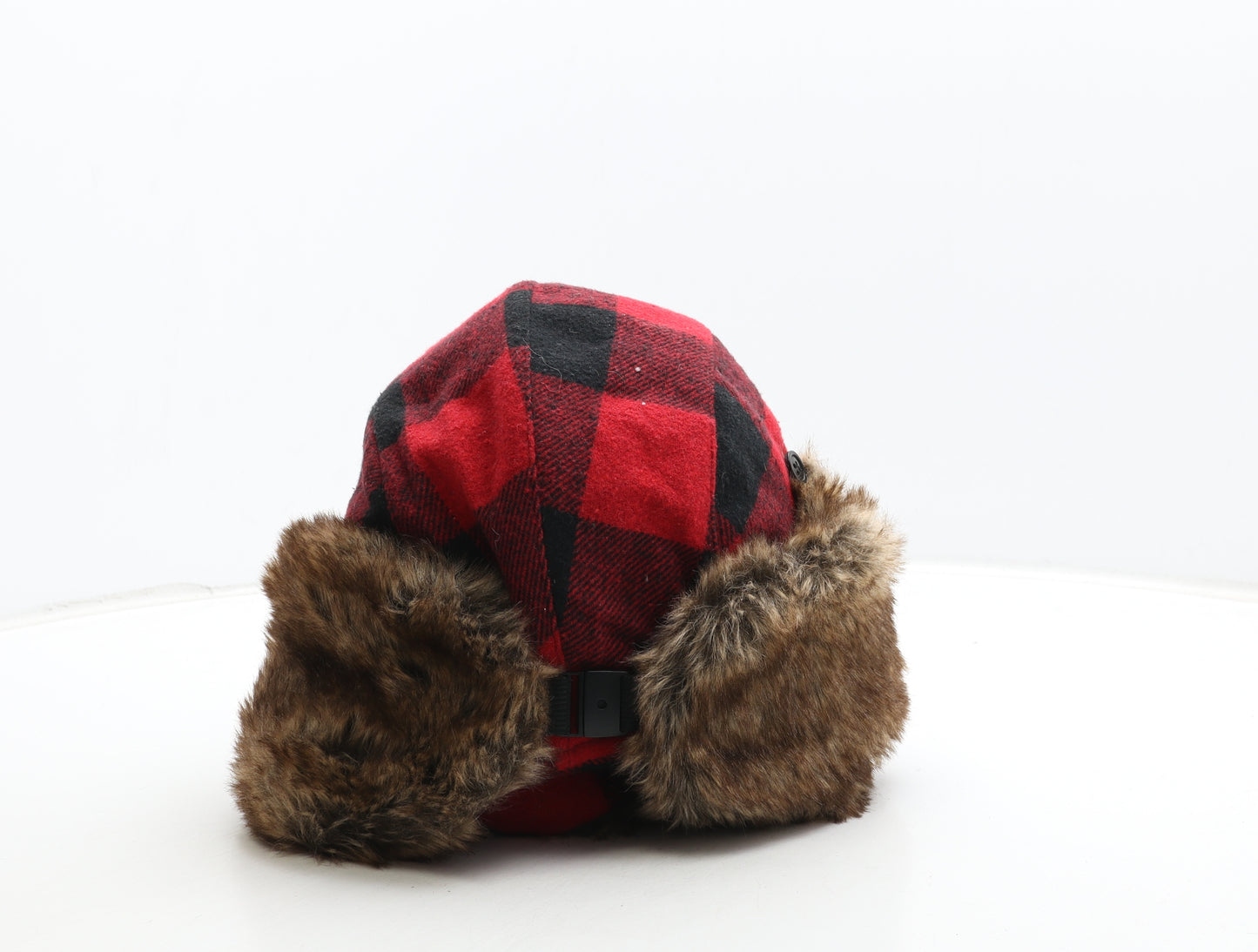 Cedar Wood State Mens Red Plaid Polyester Trapper Hat One Size - Fur Trim