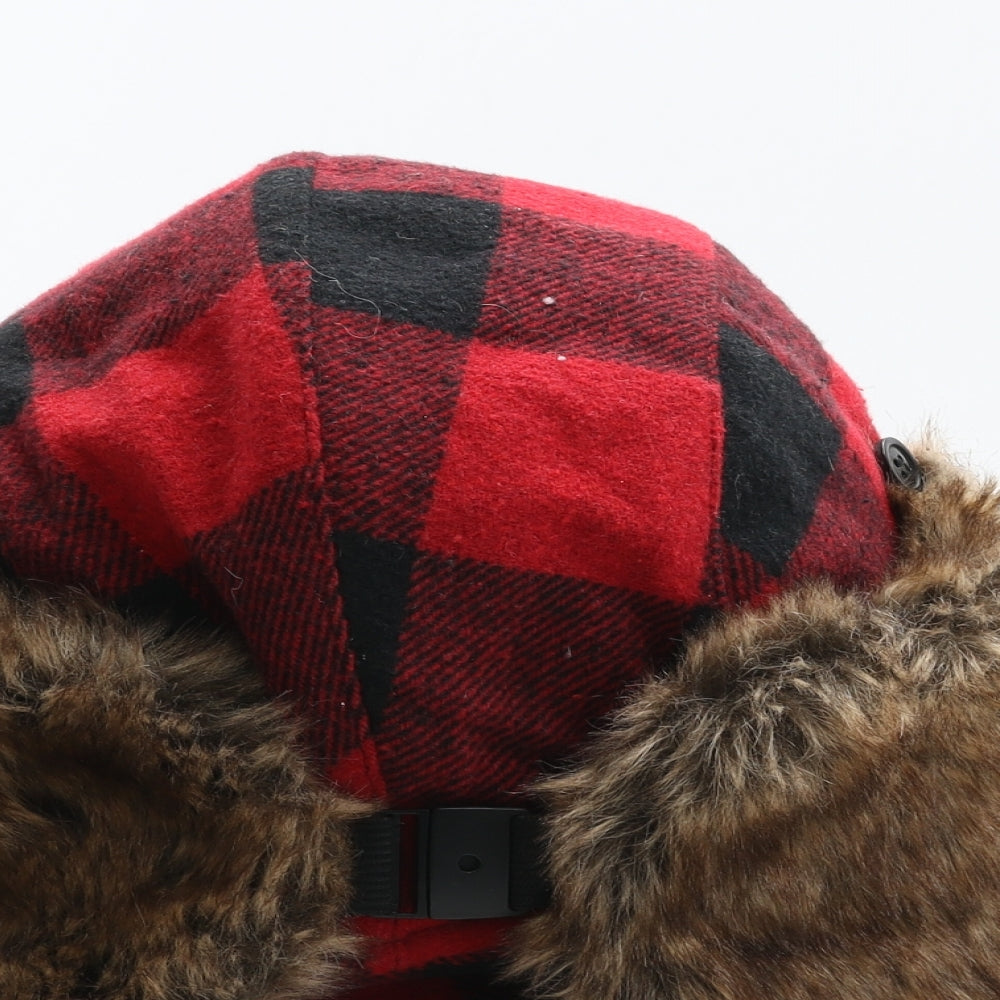 Cedar Wood State Mens Red Plaid Polyester Trapper Hat One Size - Fur Trim