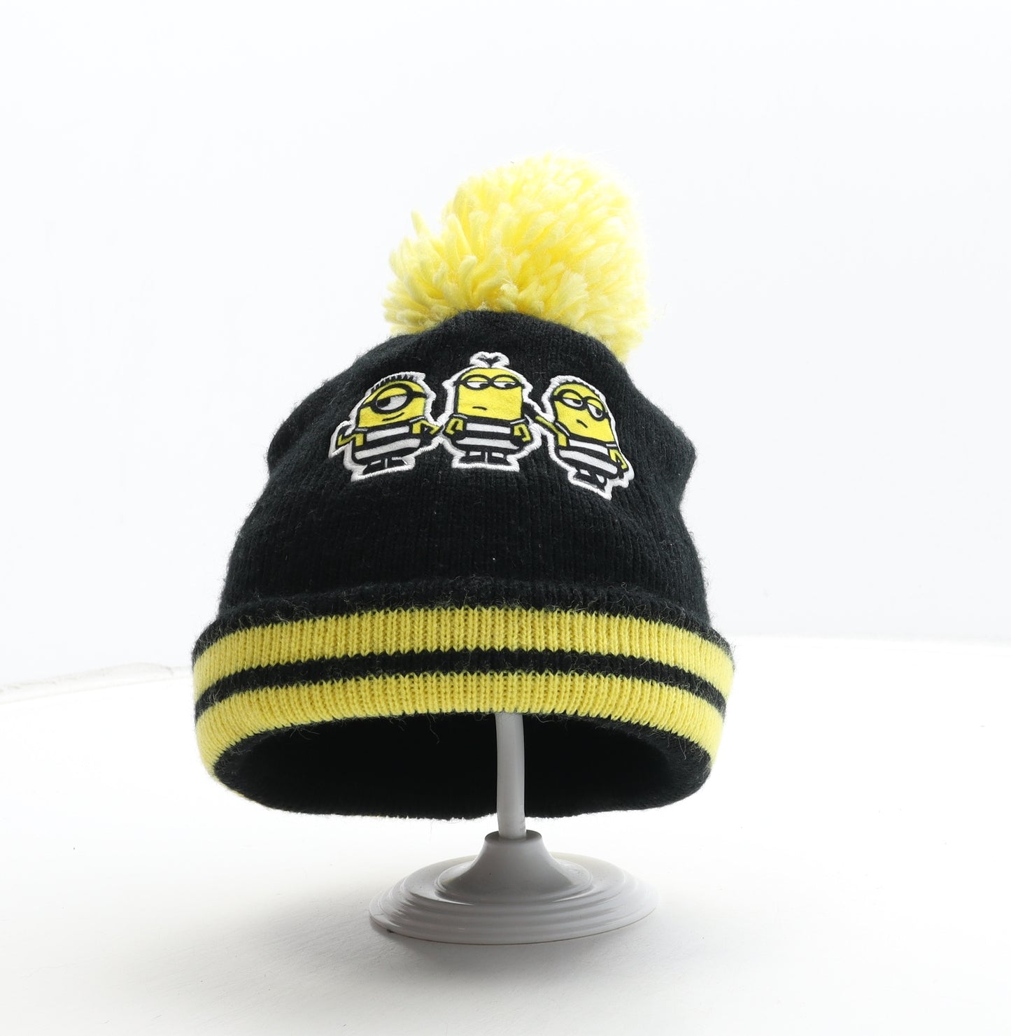 Despicable Me Boys Black Acrylic Bobble Hat One Size - Minion