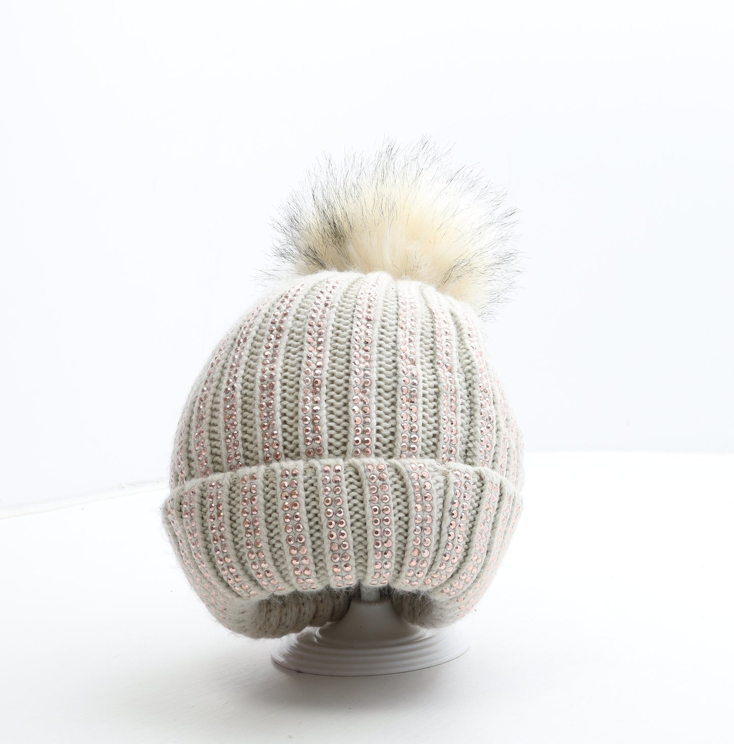 New Look Womens Beige Acrylic Bobble Hat One Size