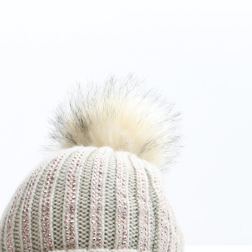 New Look Womens Beige Acrylic Bobble Hat One Size