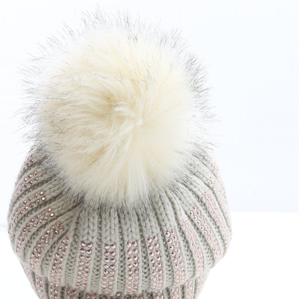 New Look Womens Beige Acrylic Bobble Hat One Size