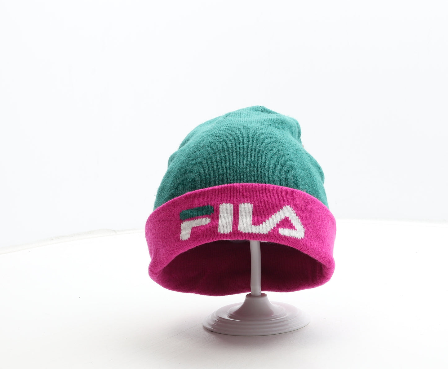 FILA Womens Green Colourblock Acrylic Beanie One Size