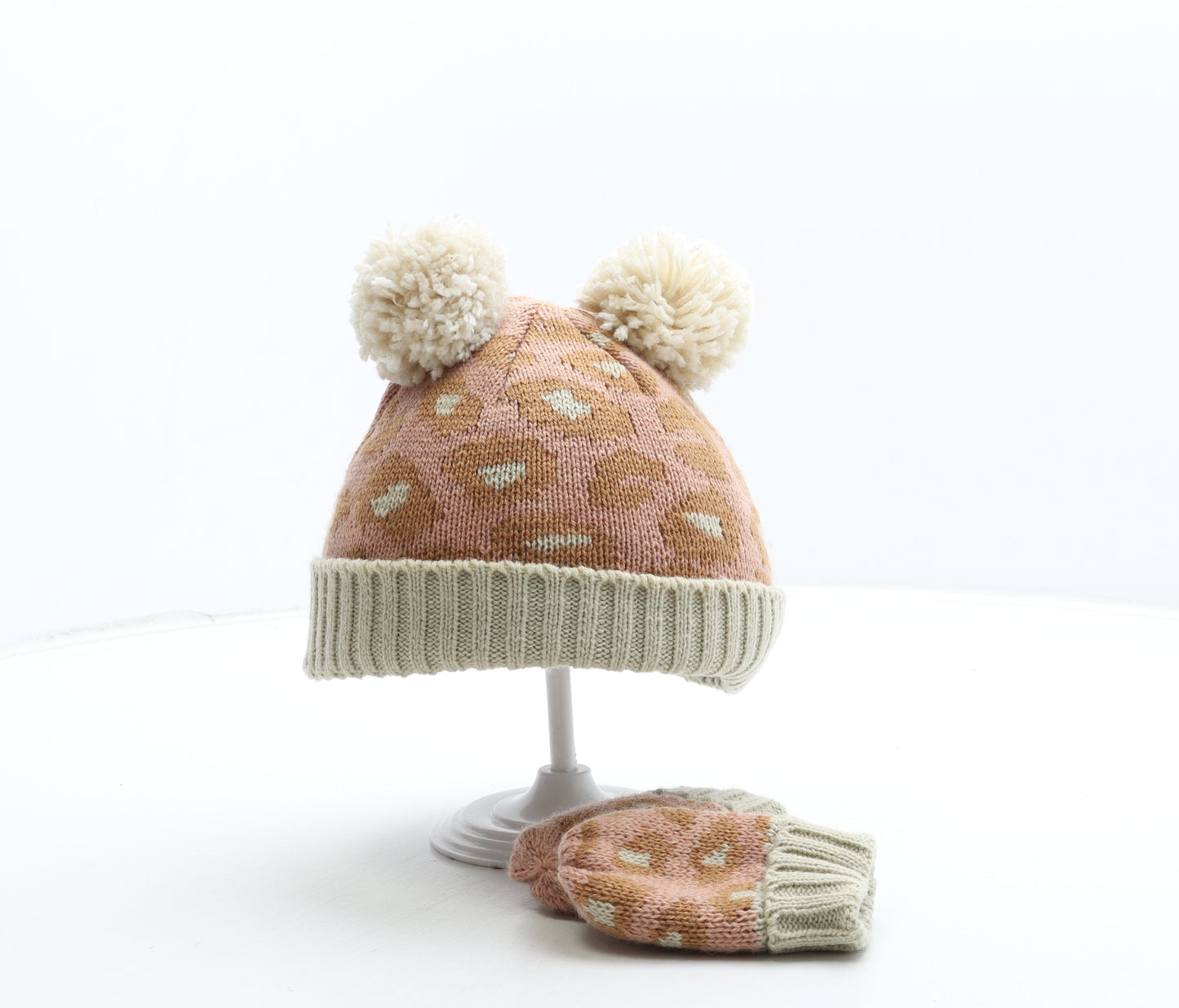 George Girls Multicoloured Geometric Polyester Bobble Hat Size S