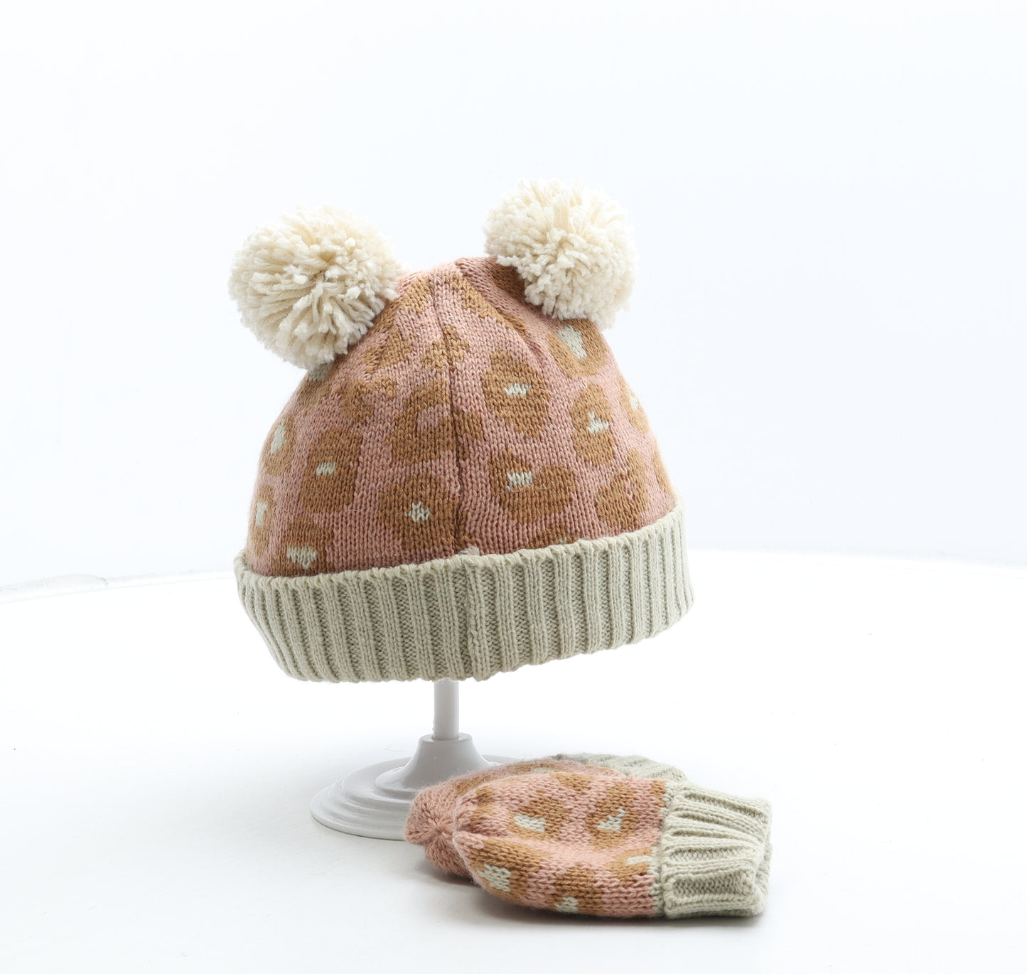 George Girls Multicoloured Geometric Polyester Bobble Hat Size S
