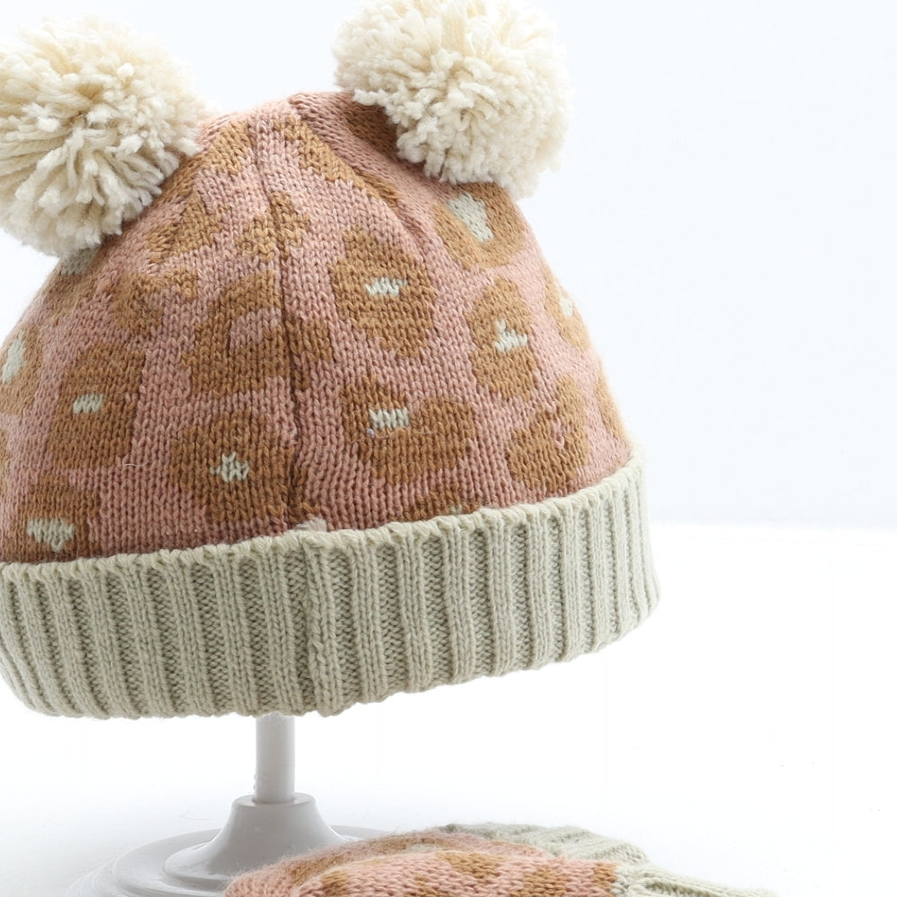 George Girls Multicoloured Geometric Polyester Bobble Hat Size S