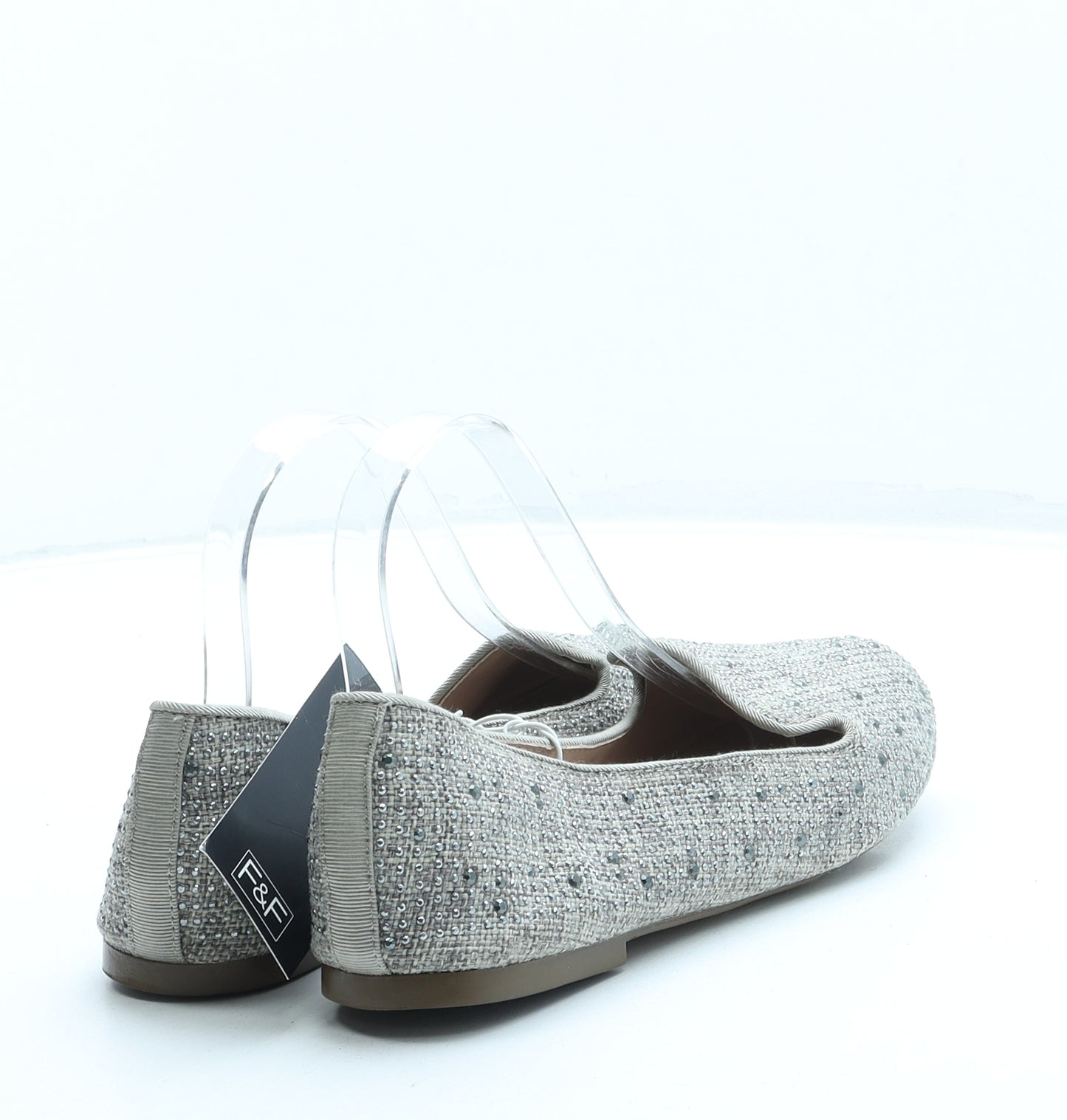 F&F Womens Silver Polyester Loafer Flat UK 6 39