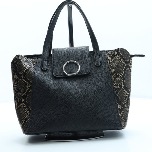 New Look Womens Black Animal Print Leather Top Handle Bag Size Medium