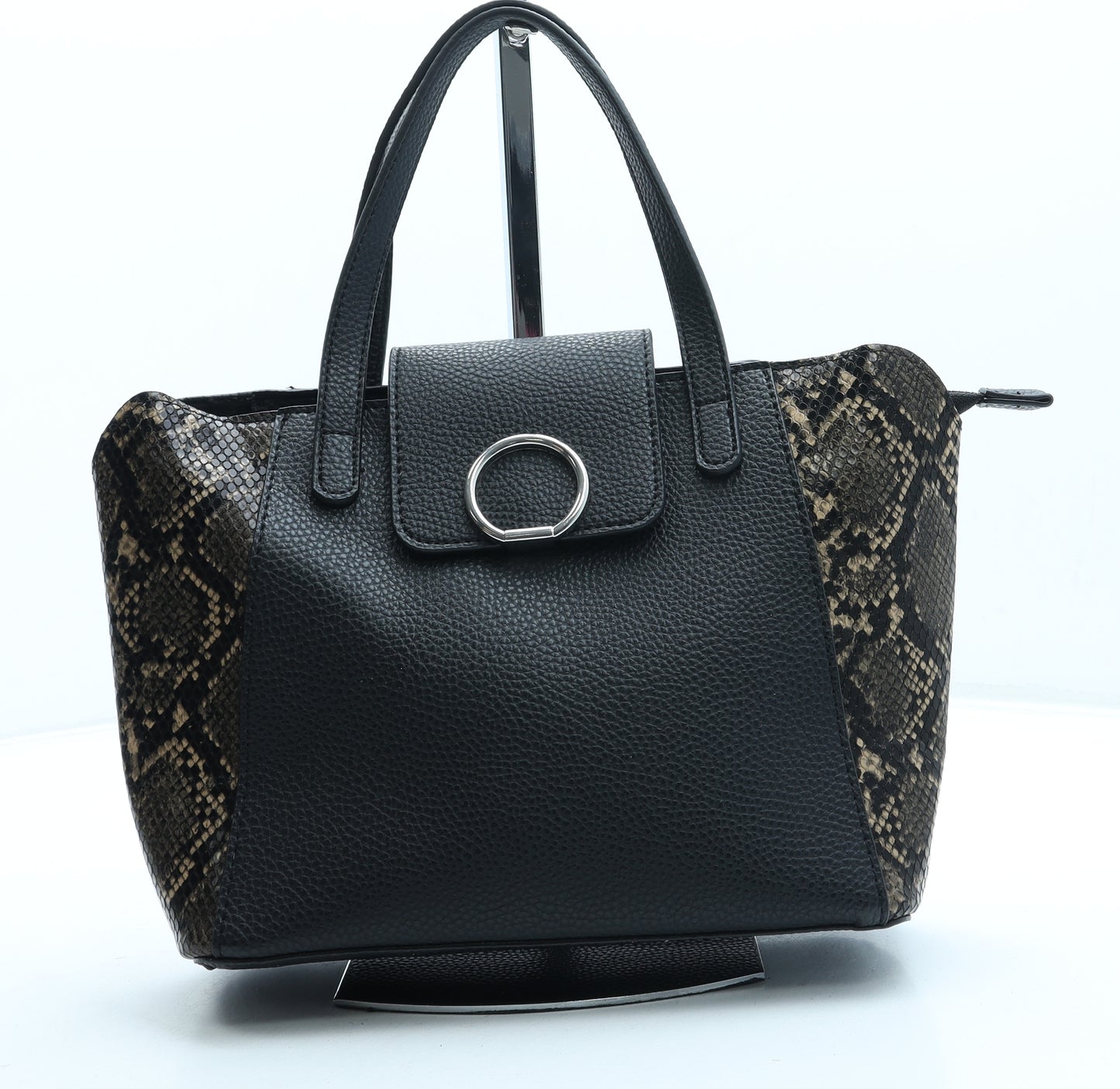 New Look Womens Black Animal Print Leather Top Handle Bag Size Medium