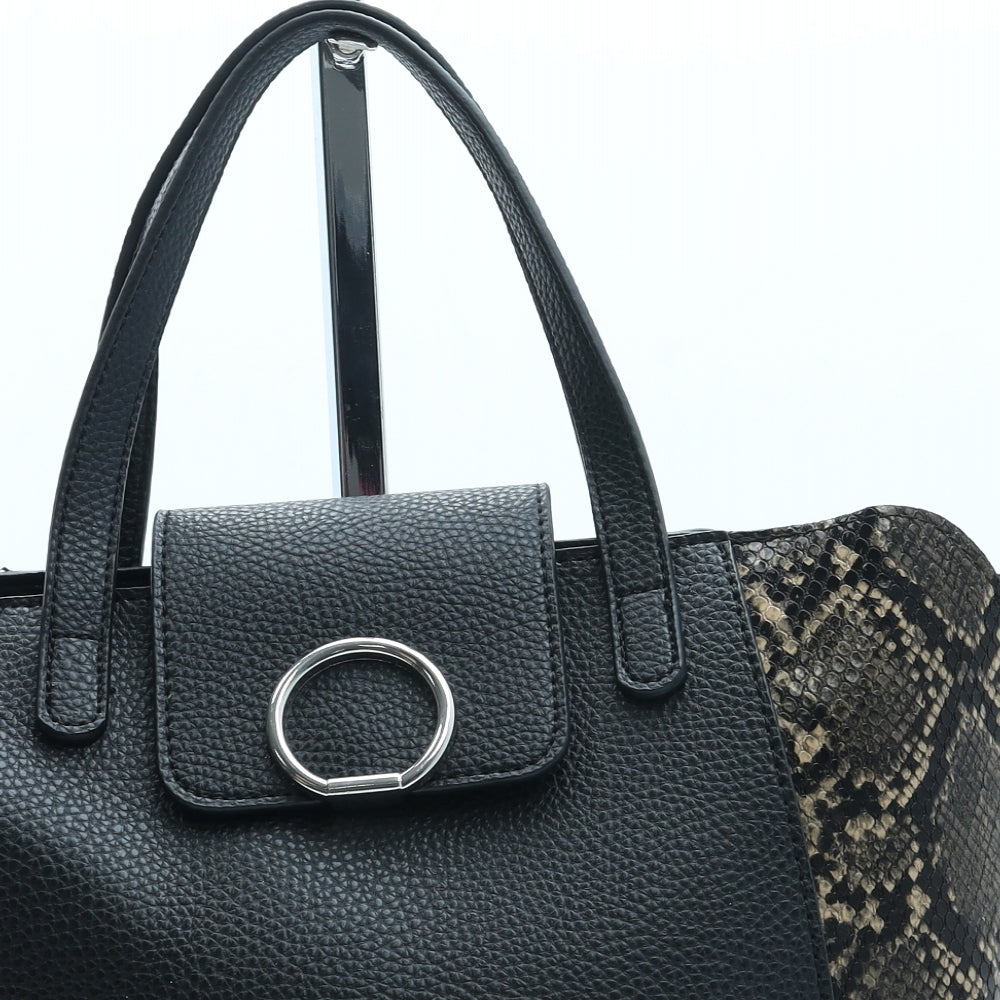 New Look Womens Black Animal Print Leather Top Handle Bag Size Medium