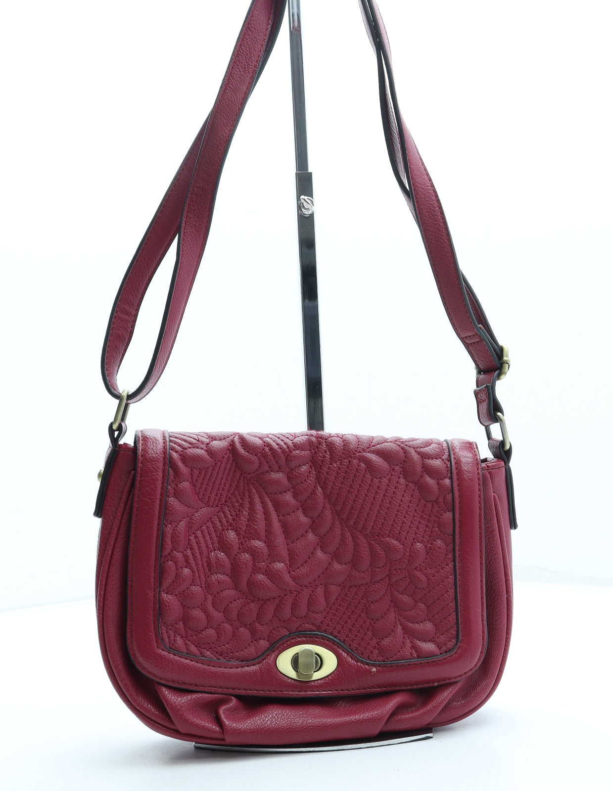 Per Una Womens Pink Floral Leather Saddle Bag Size Small