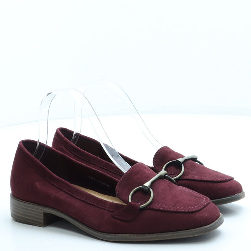 TU Womens Red Faux Suede Loafer Flat UK 5