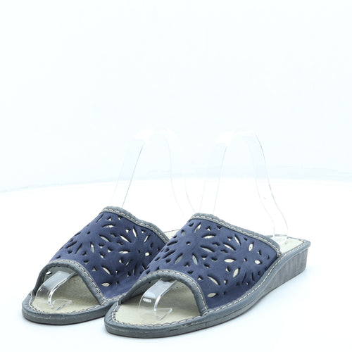Preworn Womens Blue Geometric Faux Suede Slip On Sandal UK 3 36