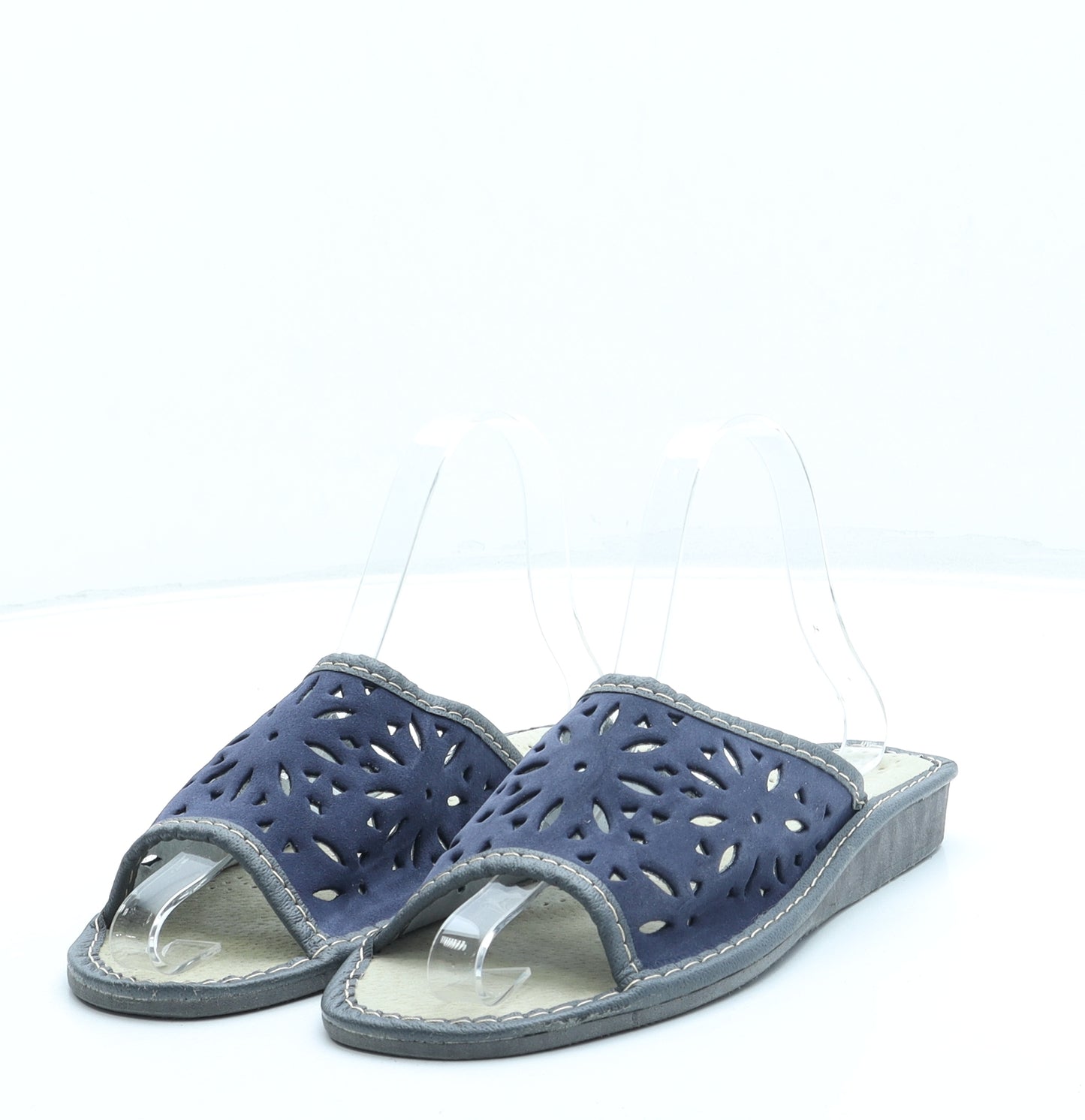 Preworn Womens Blue Geometric Faux Suede Slip On Sandal UK 3 36