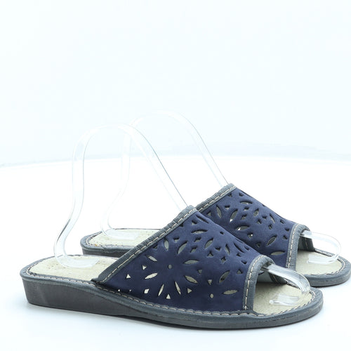 Preworn Womens Blue Geometric Faux Suede Slip On Sandal UK 3 36