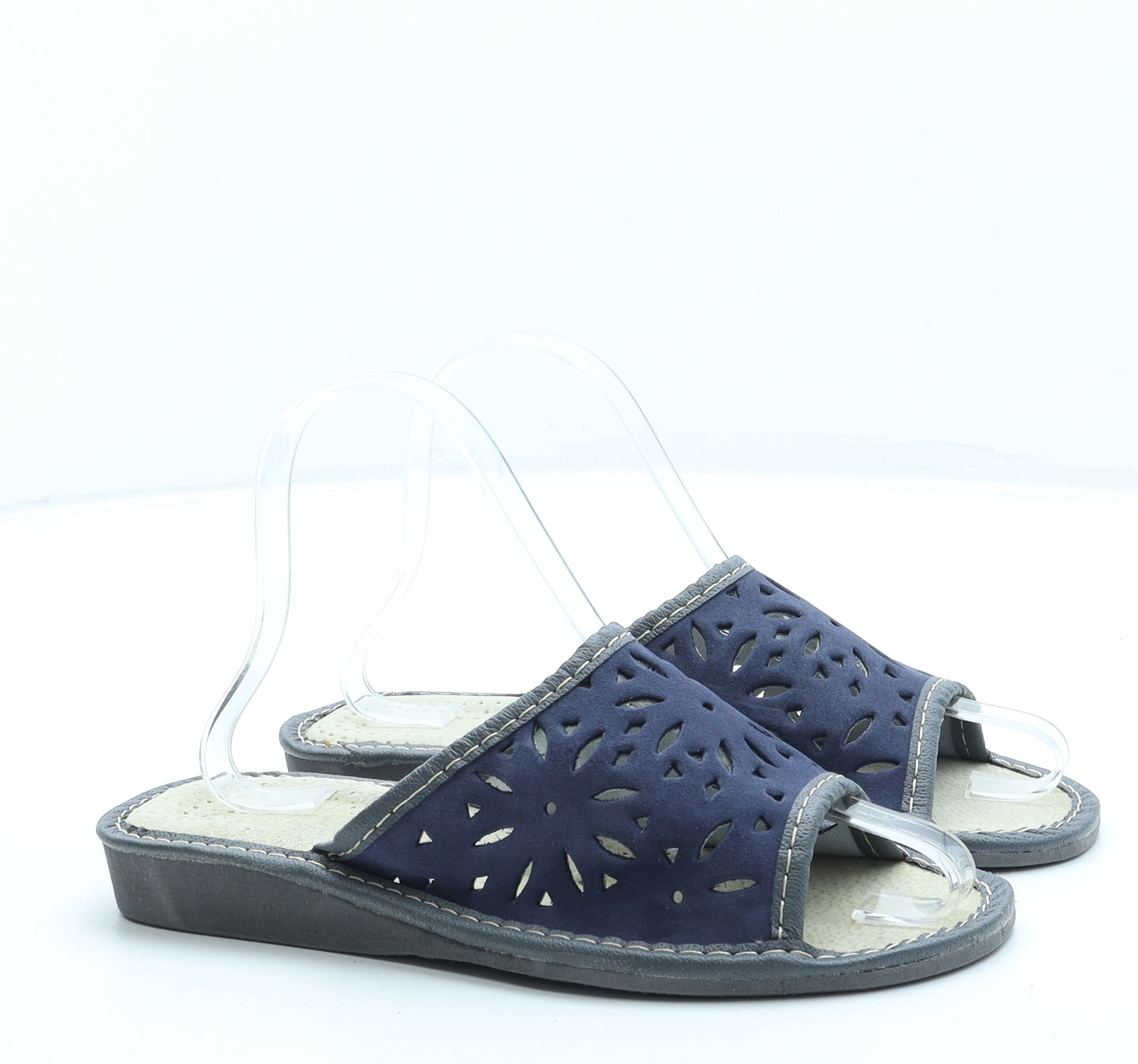 Preworn Womens Blue Geometric Faux Suede Slip On Sandal UK 3 36