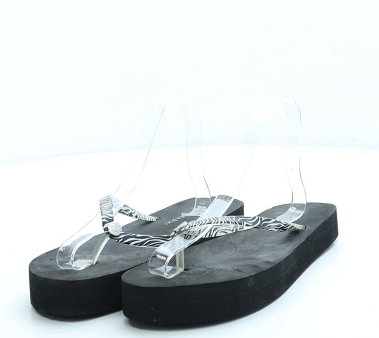 Primark Womens Black Animal Print Rubber Thong Sandal UK 7 40