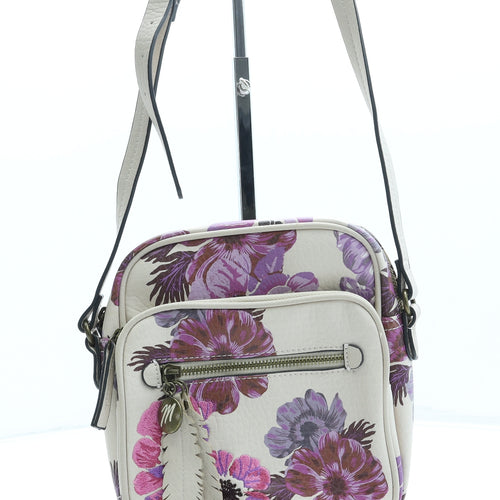Mantaray Womens Beige Floral Leather Crossbody Size Small