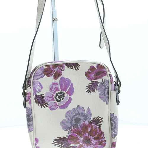 Mantaray Womens Beige Floral Leather Crossbody Size Small