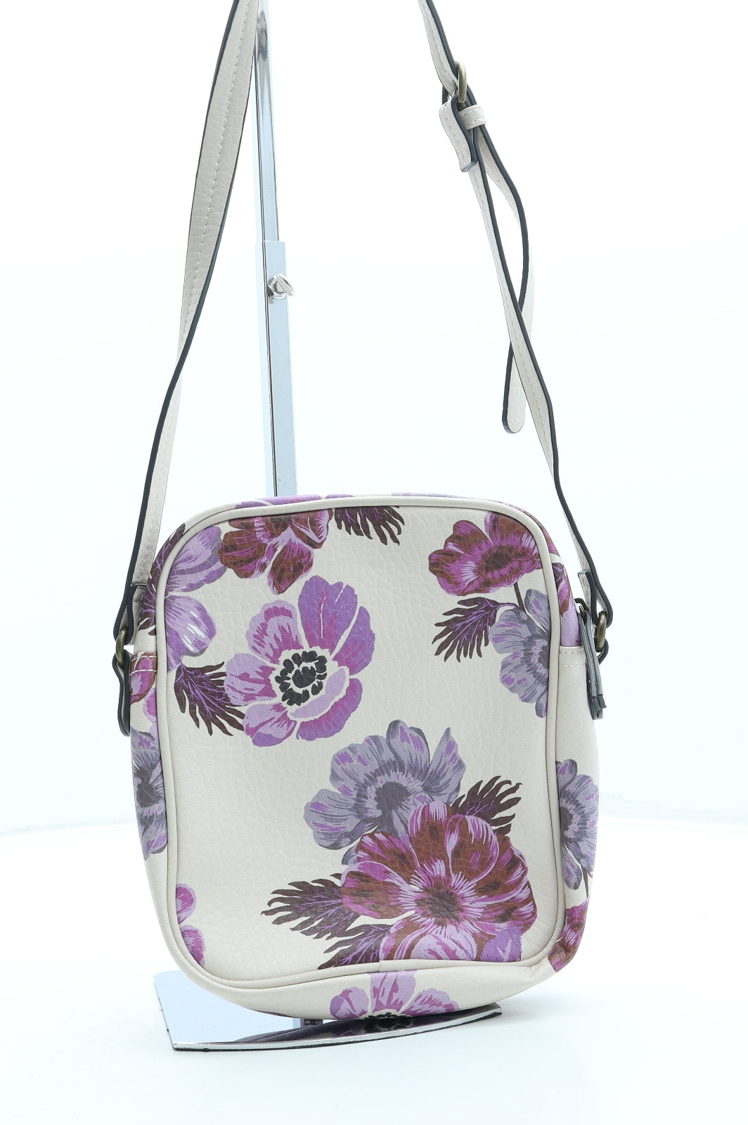Mantaray Womens Beige Floral Leather Crossbody Size Small