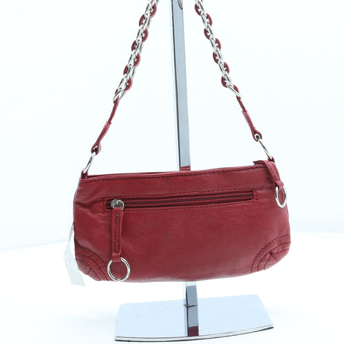 Barratts Womens Red Leather Shoulder Bag Size Small