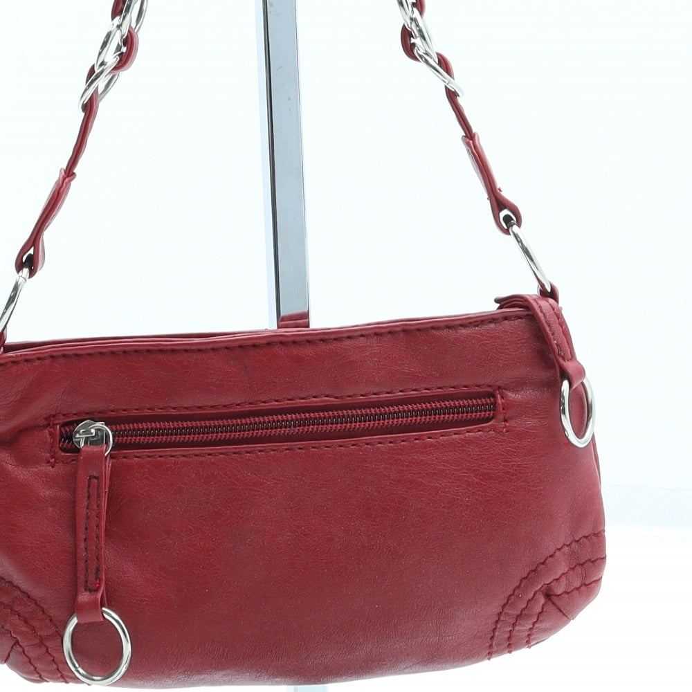 Barratts Womens Red Leather Shoulder Bag Size Small