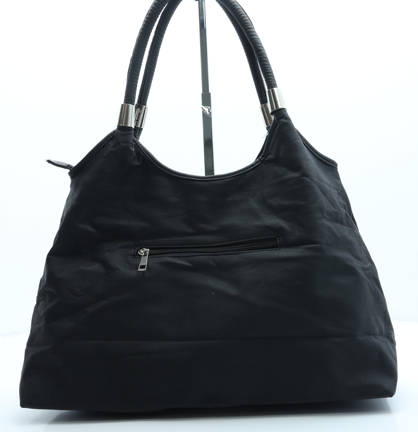 Angela West Womens Black Floral Leather Top Handle Bag Size Medium