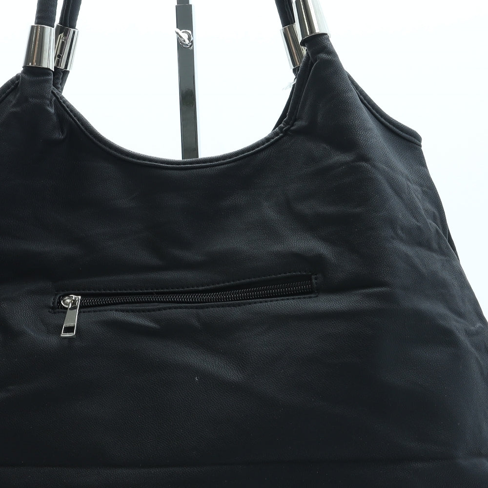Angela West Womens Black Floral Leather Top Handle Bag Size Medium