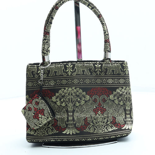 Preworn Womens Gold Geometric Polyester Top Handle Bag Size Small - Elephant print