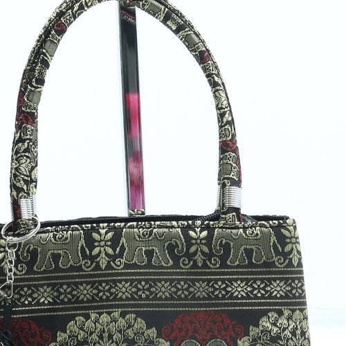 Preworn Womens Gold Geometric Polyester Top Handle Bag Size Small - Elephant print