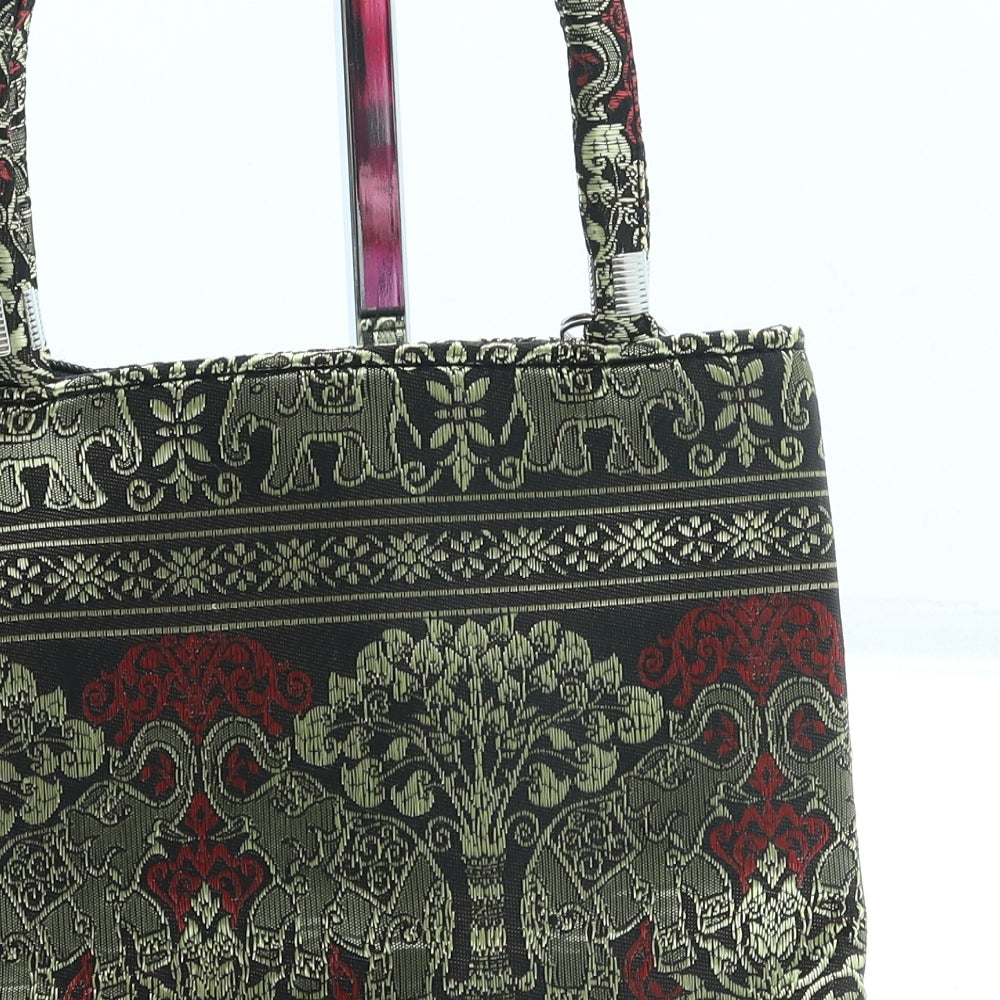 Preworn Womens Gold Geometric Polyester Top Handle Bag Size Small - Elephant print