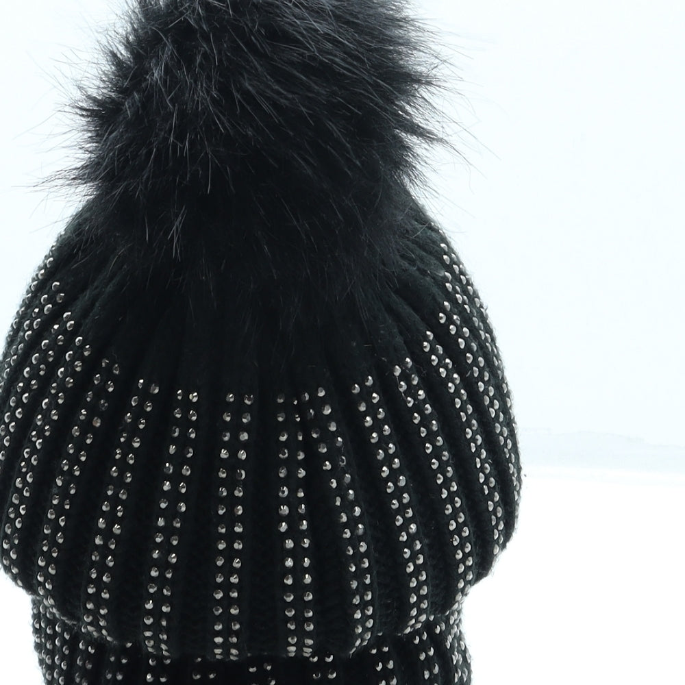 Winter Collections Womens Black Acrylic Bobble Hat One Size - Pom Pom