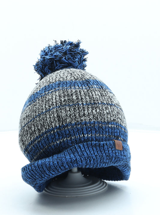 Timberland Boys Blue Striped Acrylic Bobble Hat One Size - Pom Pom