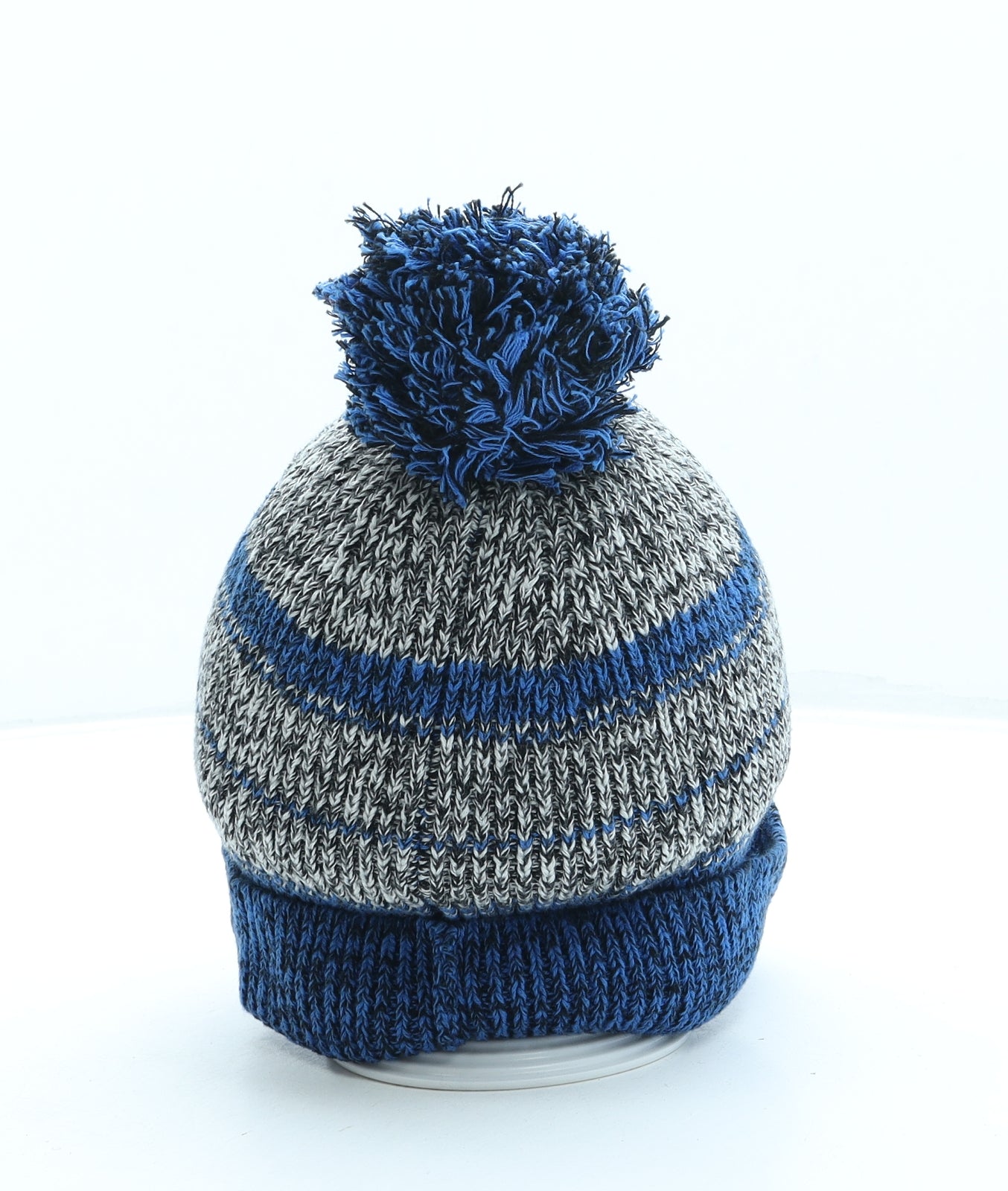 Timberland Boys Blue Striped Acrylic Bobble Hat One Size - Pom Pom