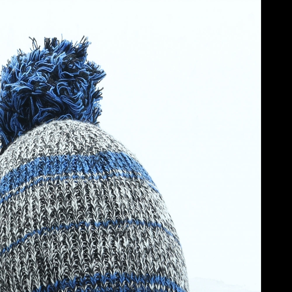 Timberland Boys Blue Striped Acrylic Bobble Hat One Size - Pom Pom