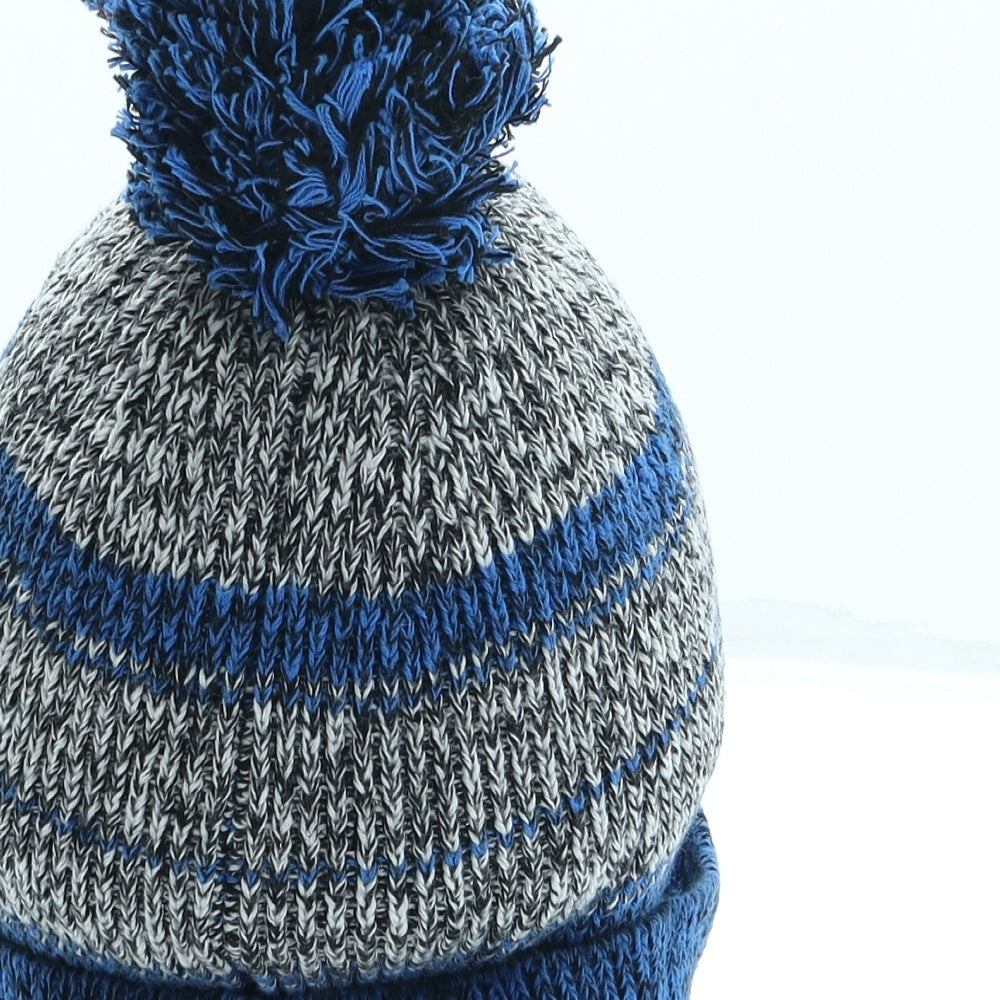 Timberland Boys Blue Striped Acrylic Bobble Hat One Size - Pom Pom