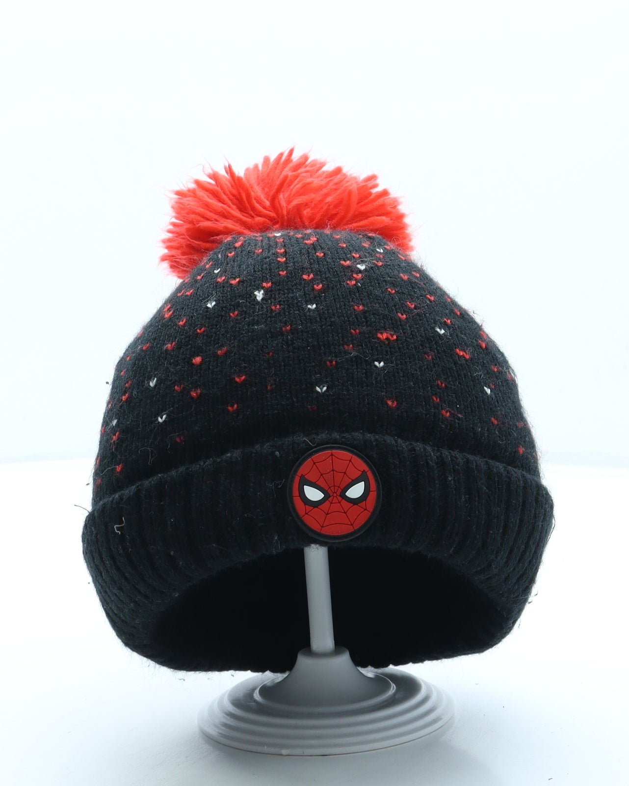George Boys Black Polka Dot Acrylic Bobble Hat One Size - Spiderman