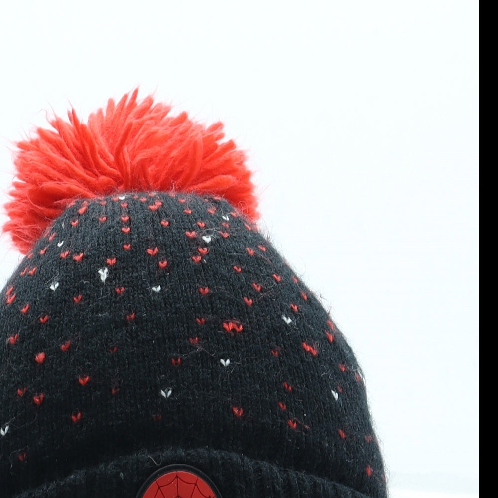 George Boys Black Polka Dot Acrylic Bobble Hat One Size - Spiderman