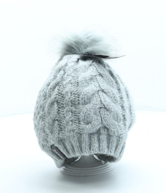 George Womens Grey Acrylic Bobble Hat One Size - Pom Pom